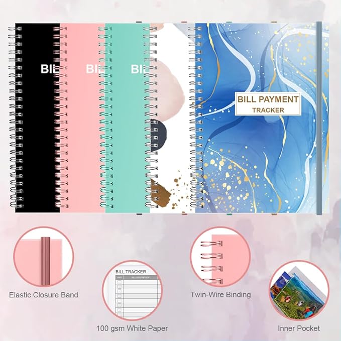 Bill Payment Tracker - Bill Tracker Notebook, Monthly Bill Organizer & Planner for Personal Budgeting Financial, Bill Payments Checklist Organizer, 5.8" x 8.25" Bill Organizer with Pocket