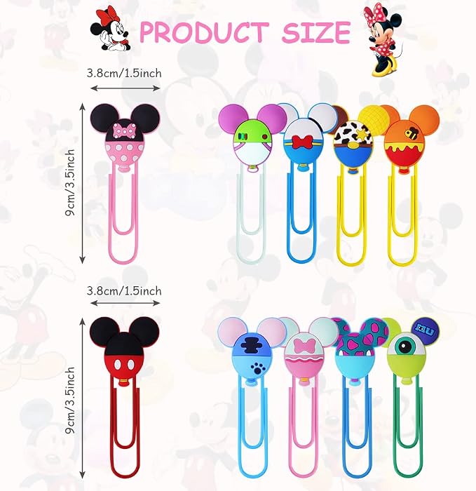 AUAUY 10PCS Cute Mouse Paper Clips, Book File Page Marker Clips for Teacher & Students, Colorful Office Supplies Gifts Bookmark Clamp Desk Accessories Stationery for School Kids Adult