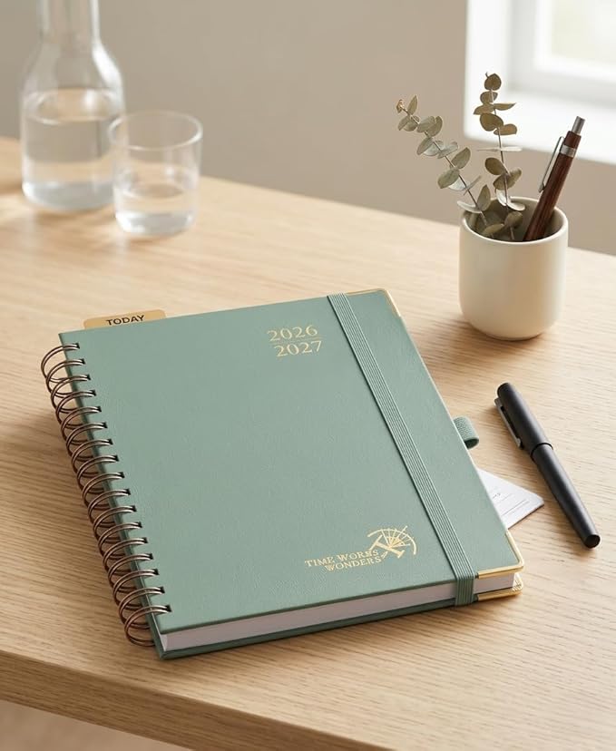 POPRUN 2026-2027 Academic Year Weekly and Monthly Planner Calendar,Jul 2026 - Jun 2027，6.25" x 8.5",Daily Agenda Book & Appointment Book with Hourly Schedule, Tabs, Hardcover, School and Office Supplies - Midnight Green