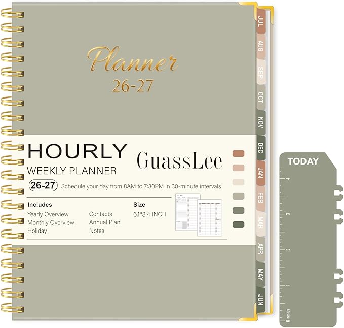 2026-2027 Academic Planner, Weekly & Monthly Appointment Book from Jul. 2026 - Jun. 2027, Work & Life Daily Hourly Planner with Time Slots,A5 Agenda Organizer for School Office,Pastel Green,8.4"x 6.1"