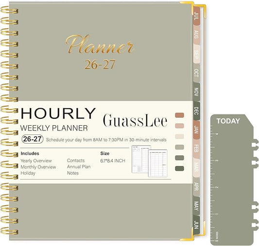 2026-2027 Academic Planner, Weekly & Monthly Appointment Book from Jul. 2026 - Jun. 2027, Work & Life Daily Hourly Planner with Time Slots,A5 Agenda Organizer for School Office,Pastel Green,8.4"x 6.1"