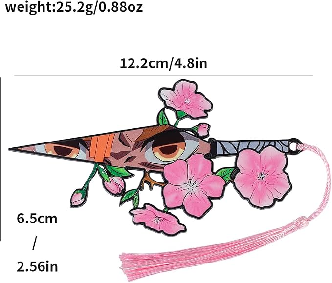 4-Piece Demon Slayer Metal Bookmark Set, Tanjiro Nezuko Zenitsu Hashira Themed Sword Book Marks with Cherry Blossom & Tassel, Cool Anime Eye Bookmarks Gift for Anime Fans, Book Lovers(4pc)