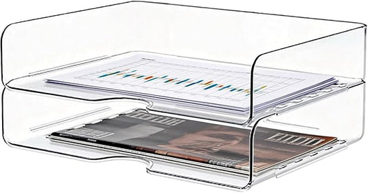 DCA Large Capacity Desk Organizer, 2 Tier Paper Organizer, Letter Tray File Organizer for Desk, Stackable Paper Tray for Office, Home and School