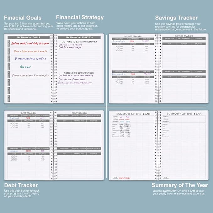 Budget Planner & Monthly Bill Organizer with Pockets. Expense Tracker Notebook, Budgeting Journal and Financial Planner Budget Book to Control Your Money, PP Cover, A5 – Blue Watercolor
