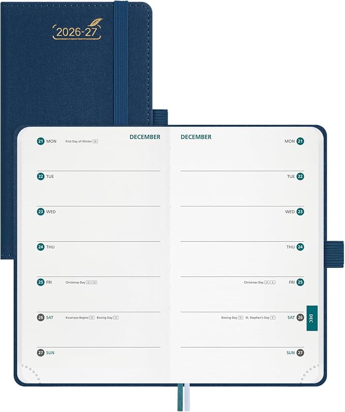 BEZEND 2026-2027 Pocket Planner, 18 Month Weekly & Monthly (3.5"x 6") 2-Column Dual Schedule Academic Agenda (Jul 26-Dec 27) for Students, Work, Home or 2 Person, PU Leather Hardcover - Prussian Blue
