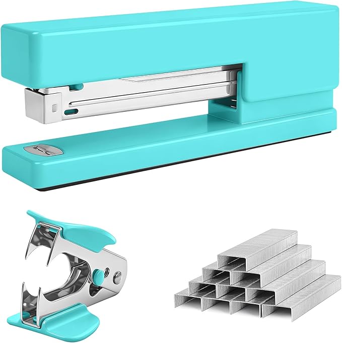 Stapler 25 Sheet Capacity with 830 Staples and Staple Remover, Full Strip Staplers for Desk, No Jam, Non-Slip for Office & School, Green