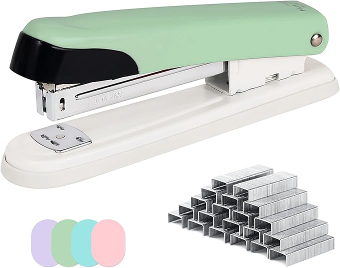 Metal Stapler, 6.5-Inch Desktop Stapler, 25 Sheet Capacity, Includes 1000 Staples for Office Durable Use (1, Green)