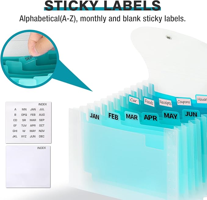 H4D Coupon Receipt Holder, 13 Pocket Accordion File Organizer, 7x4.5 Inches, Teal