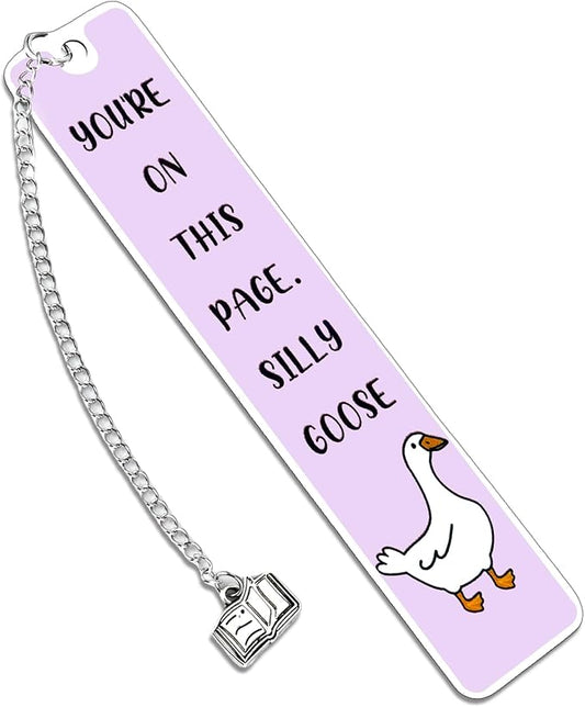 Funny Bookmarks for Women Men Silly Goose Bookmark Metal Book Mark for Bookworm Bookmate Book Lover Gifts Purple Personalized Book Accessories Bookish Gifts Book Club Birthday Christmas Gift