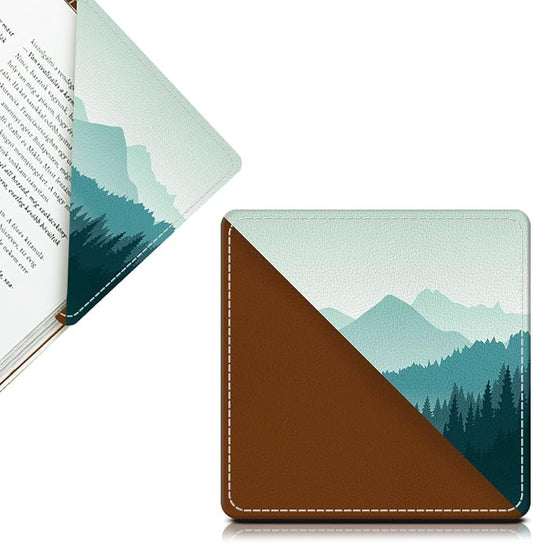 Cute Leather Bookmarks, Fun Triangle Making Corner Bookmark, Book Accessories for Reading Book Lovers, Unbreakable Page Markers for Women Men Beautiful Green Mountain