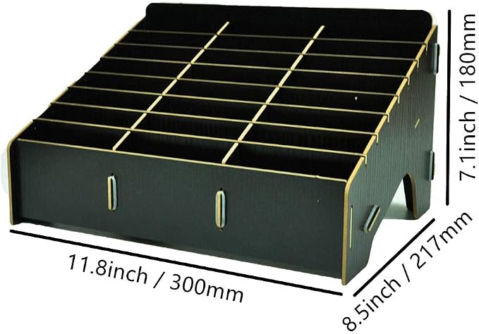 XICHENGSHIDAI 24 Slots Cell Phone Holder for Classroom, Wood-Look Phone Storage Box and Calculator Organizer for Teachers, School, Office and Meeting Room, Caddy and Ink Pad Organizer, Black