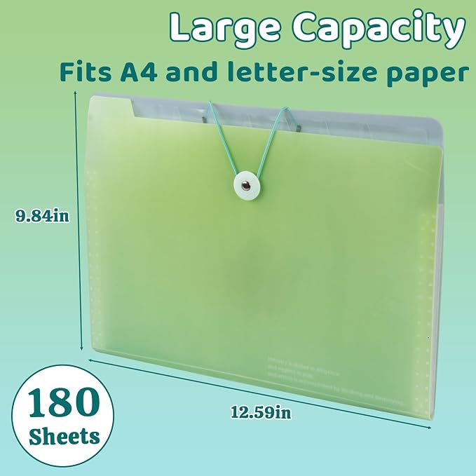 Accordion Folder with Labels, Letter/A4 Size 8 Pockets Expanding File Organizer, Portable Document Organizers for Paper Bill Receipt, Home College School Office Supplies (Gradient Green)