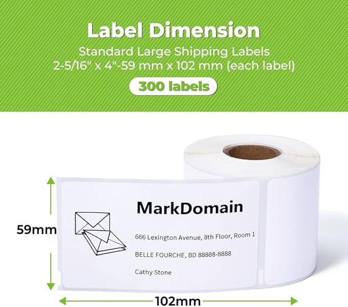 20 Rolls Replacement for Dymo 30256 Standard Large Shipping Labels 59 mm x 102 mm (2-5/16" x 4") 300/Roll for Label Writer LW 400 450 Duo Twin Turbo 4XL Printer