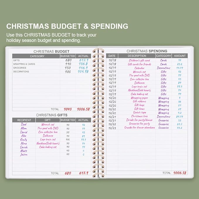 Budget Planner - Monthly Budget Book with Expense Tracker Notebook, Undated 12 Month Bill Organizer & Finance Planner to Manage Your Money, Account Book with Colorful Tabs, 5.8" x 8.5", Green