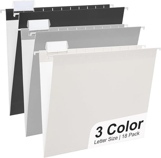 Y YOMA 18 Pack Gradient Hanging File Folders Letter Size Decorative Hanging Folder Pretty File Folder Organizer for Filing Cabinet Office Home with 1/5-Cut Adjustable Tabs, Ash Grey