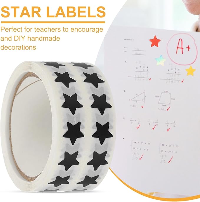 PATIKIL Star Stickers Roll 3/8", 1000 Pcs Self-Adhesive Reward Stickers for Classroom Teacher Supplies and DIY Craft, Black