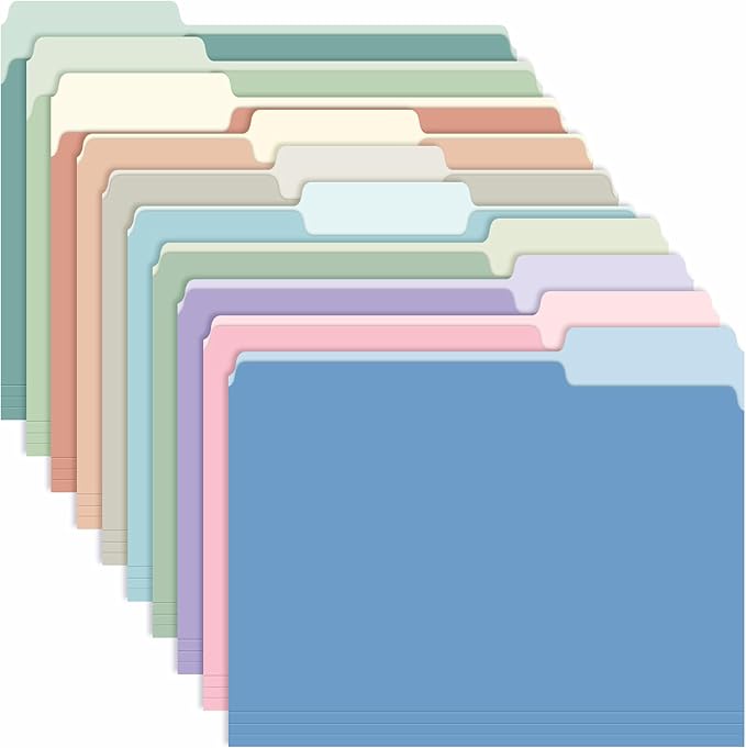 120 Pack Two Tone Color File Folders 8.5 x 11 Inch, 1/3 Cut Tab File Folder Letter Size, Assorted Colors, 10 Pastel Colors Manila File Folders, School Business Office Folders for Document Files Pape