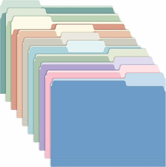 120 Pack Two Tone Color File Folders 8.5 x 11 Inch, 1/3 Cut Tab File Folder Letter Size, Assorted Colors, 10 Pastel Colors Manila File Folders, School Business Office Folders for Document Files Pape