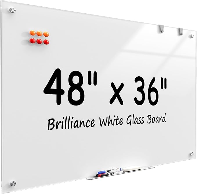 MaxGear Glass Whiteboard Wall Mounted, Frameless Magnetic Dry Erase Board, Tempered Glass, Steel-Backed, Non-Porous Smooth Surface, Floating Design, Accessories Included, for Office Home Classroom