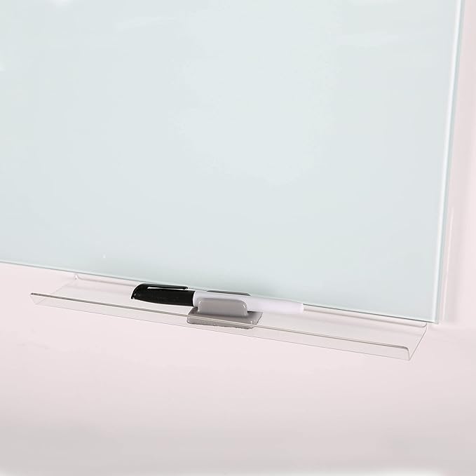 M&T Displays Wall Mounting Tempered Glass Dry Erase Write On Board Set Clear with Whiteboard Marker 4 Magnetic Pins for Office School Home Kids (13.78x13.78 inch)