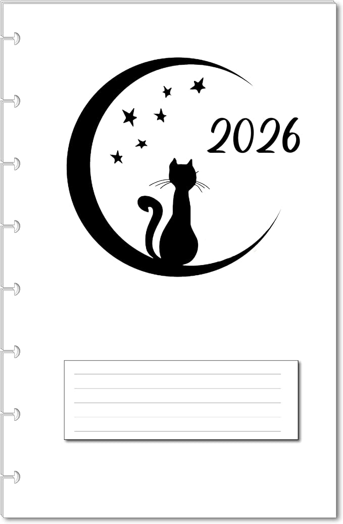 2026 Monthly Planner Calendar Refills for 7,8,9,11 Disc Mini, Classic, Skinny, Junior, Big size Discbound, Happy Planners, Loose-Leaf Inserts, 12 Month (8 Disc Junior, Cat)