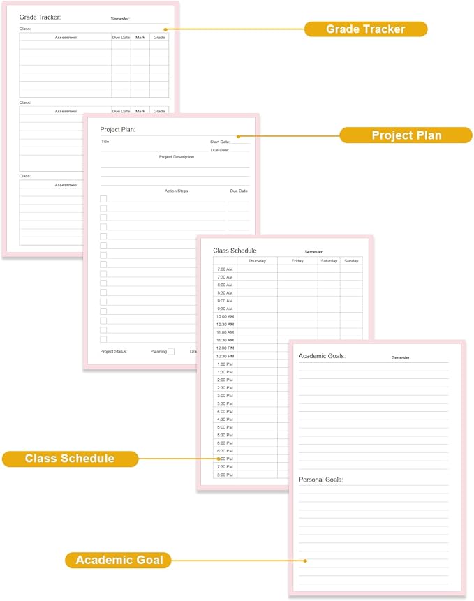 Academic Planner for 2026-2027 or Anytime – 5.8" x 8.5" Undated Weekly Student Planner For Homeschool, High School, College & Nursing Students, 200 Pages, Pink