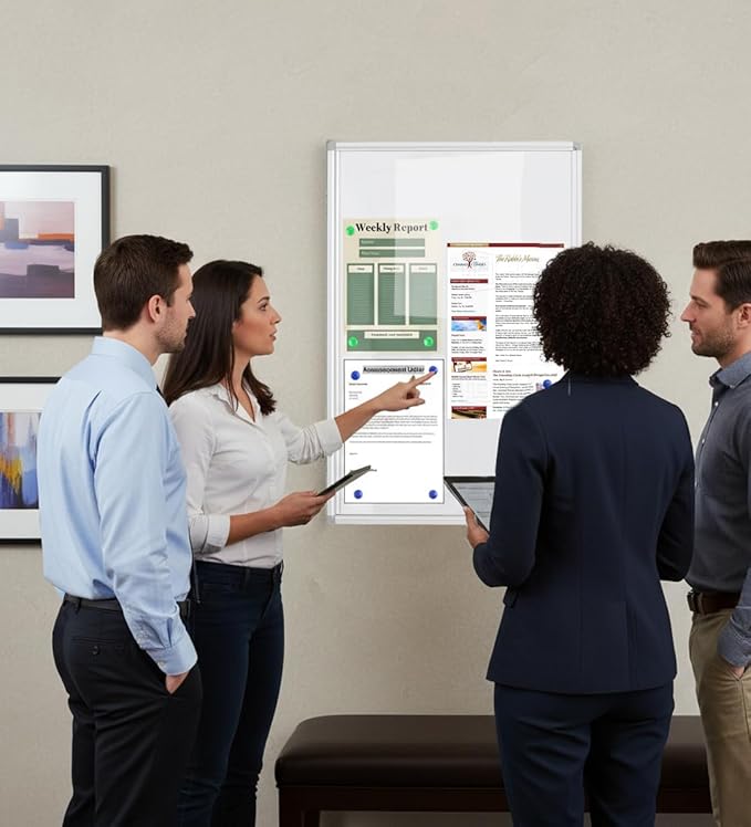 Lockable Magnetic Whiteboard Bulletin Board 36 x 24 Inch – Indoor Wall Mounted Enclosed Notice Board with Acrylic Door, Aluminum Frame & 2 Keys for Office, School, Home & Lobby