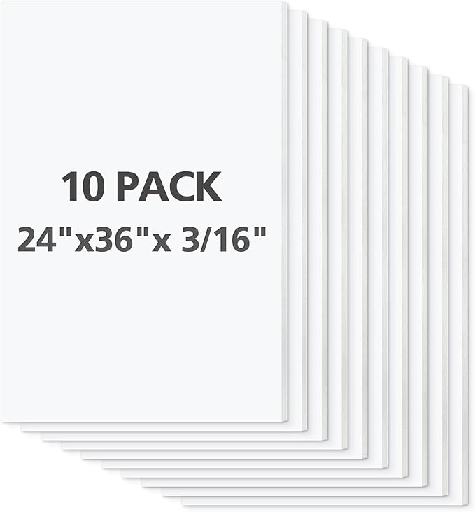 Mat Board Center Premium White Foam Core Board - 24x36 Inches, 3/16" Thick - 10 Pack, Acid-Free - Ideal for Mounting, Crafts, Art, and Presentations