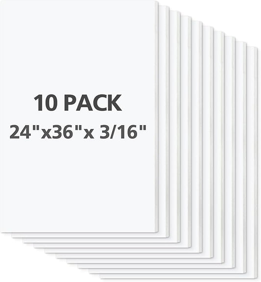 Mat Board Center Premium White Foam Core Board - 24x36 Inches, 3/16" Thick - 10 Pack, Acid-Free - Ideal for Mounting, Crafts, Art, and Presentations