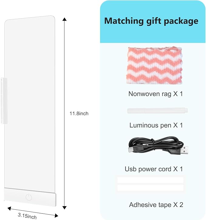 LED Memo Board with Sticky Note Holder, Office Supplies, Monitor Memo Board, Clear Acrylic Computer Monitor Organizer, Work from Home Essentials, Multifunction Workspace Accessories (White-L)