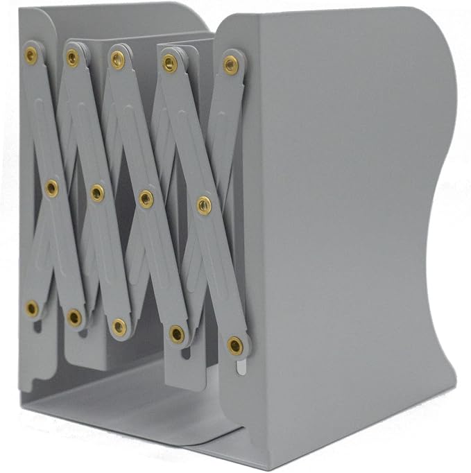 Adjustable Metal Bookends Heavy Duty for Shelves, 2 Dividers, Anti-Slip Design Expandable Book Ends for Desk, Office(Gray, 19 inches Max)