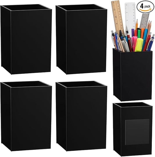 Affrolling 4 Pcs Classroom Magnetic Storage Boxes with Write Wipe Label Magnetic Storage Containers Plastics Pen Holder for Classroom Whiteboard Dry Erase Board Refrigerator Locker Organizer(Black)