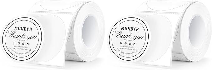 MUNBYN 2 Inch Circle Thermal Sticker Labels, Self-Adhesive Round Direct Thermal Labels for Small Business, 150 Sheets/1 Roll (Pack of 2)