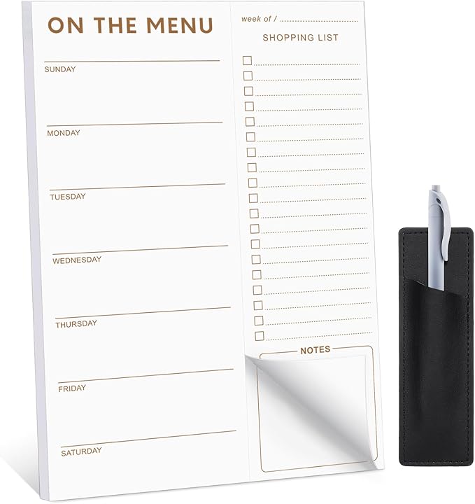 60 Sheets Meal Planner for fridge with Pen Holder, 7x10'' Magnetic Meal Planners and Grocery List Undated Weekly with Tear off Shopping List and Shopping, White