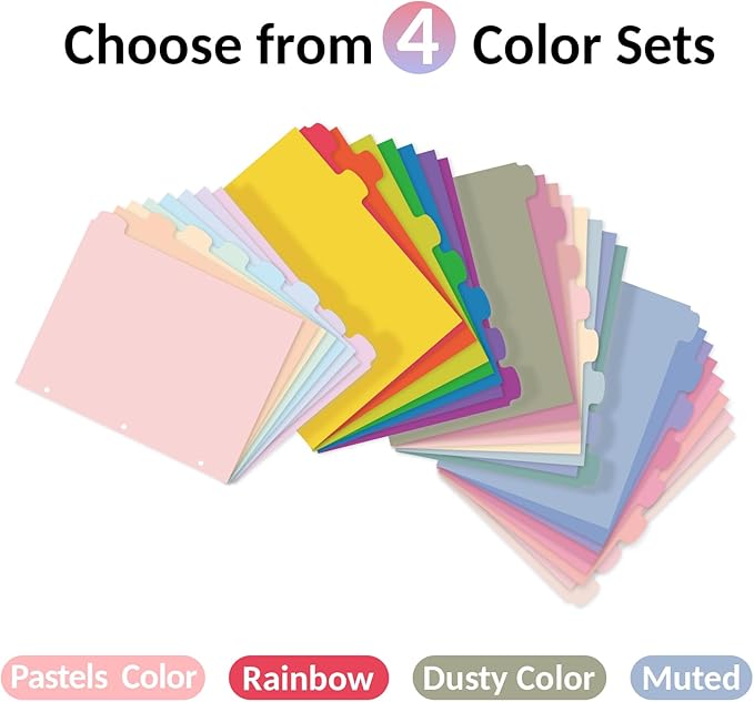 Sooez 8 Tabs Long-Lasting Plastic Write & Erase Large Tabs Dividers for 3 Ring Binder, Aesthetic Cute Pastels Binder Dividers for Student, Teacher, Office, Home Organizers, 3 Sets, Dusty Color