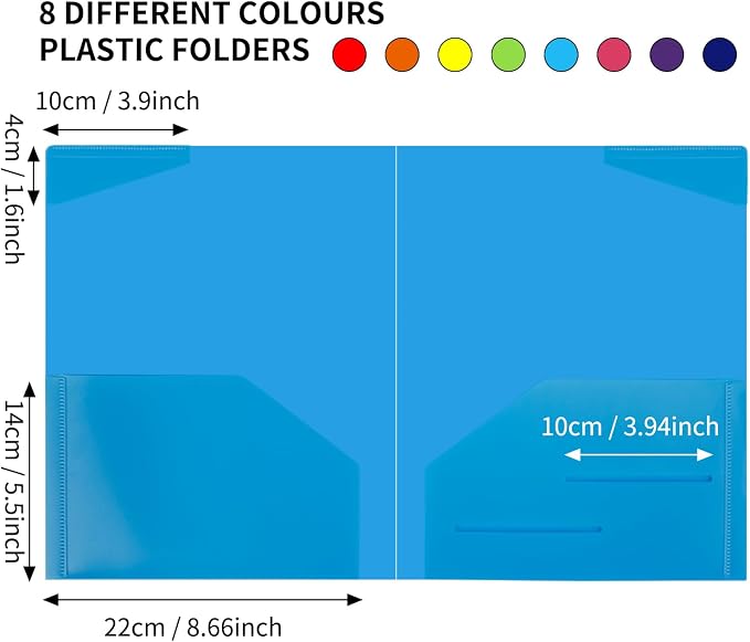 EOOUT 32pcs Plastic Folders with Pockets, Heavy Duty Folders with 4 Pockets for Office and School, Letter Size, 8 Assorted Colors