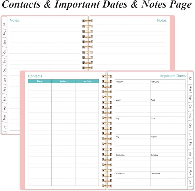 2026-2027 Planner - Planner 2026-2027 from July 2026 - June 2027, Weekly & Monthly Planner Spiral Bound with 12 Monthly Tabs, Inner Pocket, 6.4" x 8.5", Pink-E