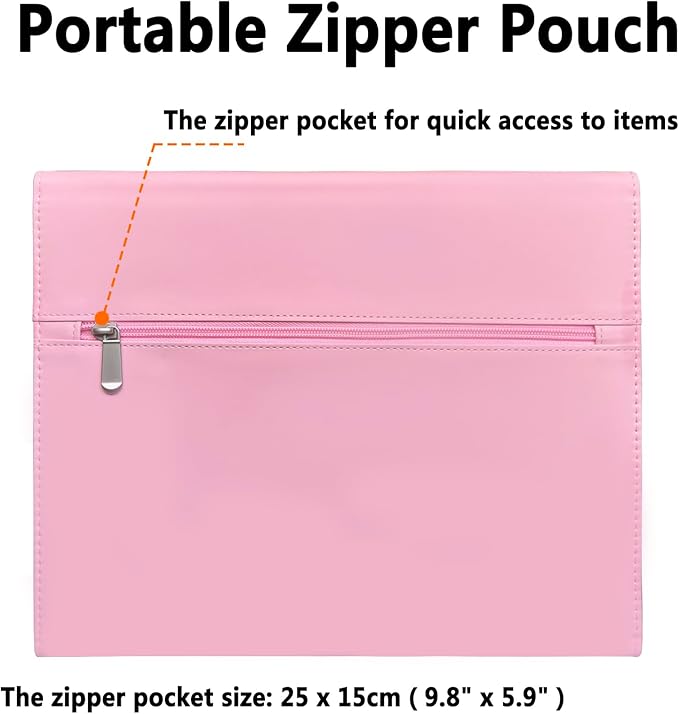 Triple Portfolio Folder Notebook Cover for 8.5 x 11 Daily Planner, Soft Leather Padfolio A4 Business Binder Legal Writing Pad Document Organizer for Present Gift Kid Men Women Pink