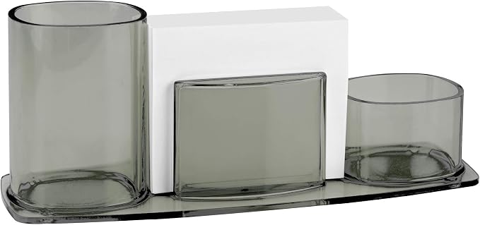 Acrimet Millennium Desk Organizer Cup Caddy – Plastic Desktop Holder for Pen, Pencil, Clips, Desk Accessories & Memo Paper – Includes 200 Sheets of Memo Paper (Clear Gray Color)