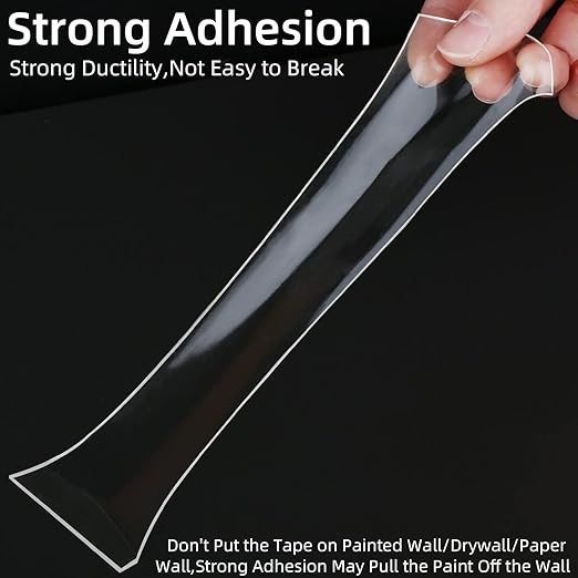 4 Pack Heavy Duty Double Sided Mounting Tape, Strong Adhesive Strips Clear Washable Reusable Transparent Tape for Home Office Decor Indoor (0.59" x 9.84FT/Roll)