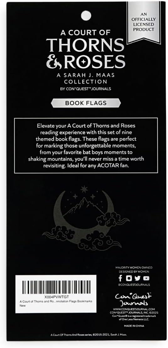 Conquest Journals A Court of Thorns and Roses Book Annotation Flags, 30 Sticky Bookmark Tabs, 9 Bookish Designs, Sarah J. Maas ACOTAR Collection, Gifts for Readers & Book Lovers, Officially Licensed