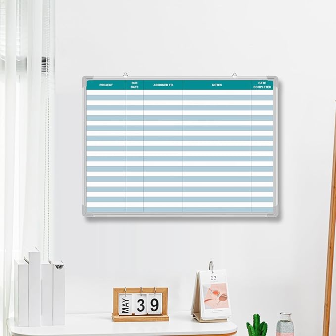 AmazingSpark Lined Whiteboard Blank Grid Aluminum Frame Dry Erase Board Reusable Wall Mounted Board for Scheduling, to Do Lists Weekly Planning Home Work(36 x 24 Inch,Colorful Project Planning)