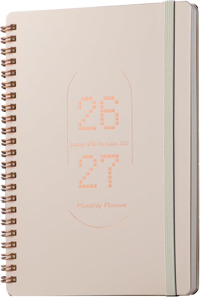 2026-2027 Monthly Planner-A5 Size Calendar Planner -Thick 120g Paper | Hard Cover with Elastic Band and Inner Pocket |Planner For Women,Men | Perfect for Office Home School Supplies & Personal Organizer (Beige)