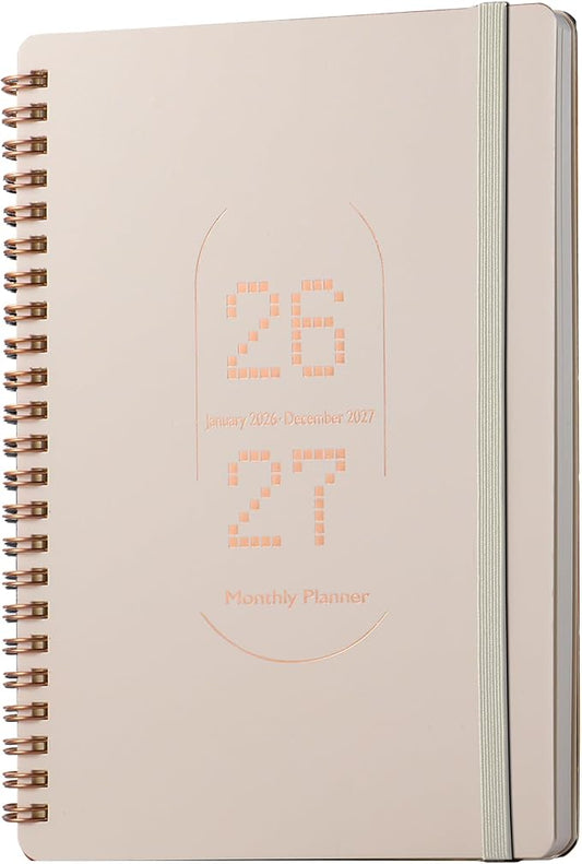2026-2027 Monthly Planner-A5 Size Calendar Planner -Thick 120g Paper | Hard Cover with Elastic Band and Inner Pocket |Planner For Women,Men | Perfect for Office Home School Supplies & Personal Organizer (Beige)