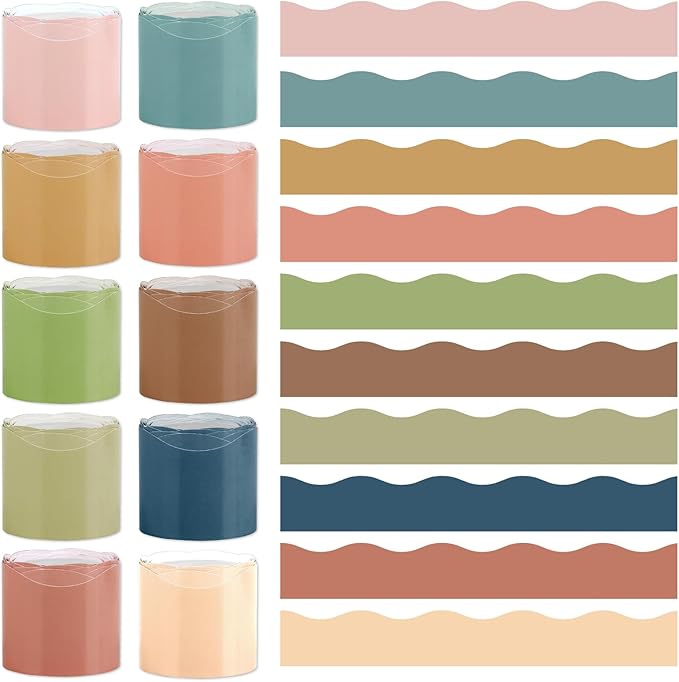 Wiooffen 10 Rolls 262ft Colorful Borders for Bulletin Board Scalloped Trim Bulletin Board Decorations Classroom Borders for Bulletin Board Back to School Supplies Office Wall Chalkboard Decor(Classic)