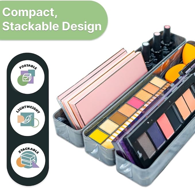 Best Kept | Pantry Organizer | Plastic | Shower Shelves | Makeup Brush Organizers | 3-Piece Grey Marble Trays