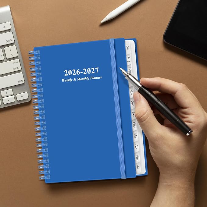 2026-2027 Planner - Planner 2026-2027 from July 2026 - June 2027, Weekly & Monthly Planner Spiral Bound with 12 Monthly Tabs, Inner Pocket, 6.4" x 8.5", Blue