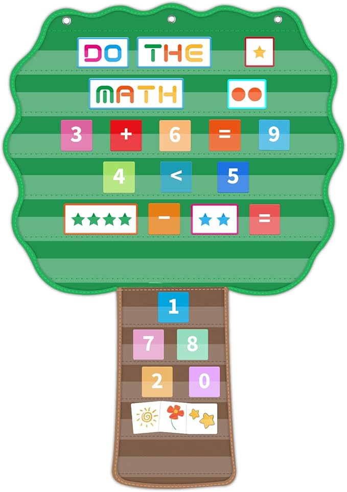 Tree Pocket Chart for Classroom, 42"x 28 ¾" Large Hanging Pocket Charts for Kids, Back to School Supplies for Teacher, Pocket Charts with 11 Sentence Strips Holder (Green)