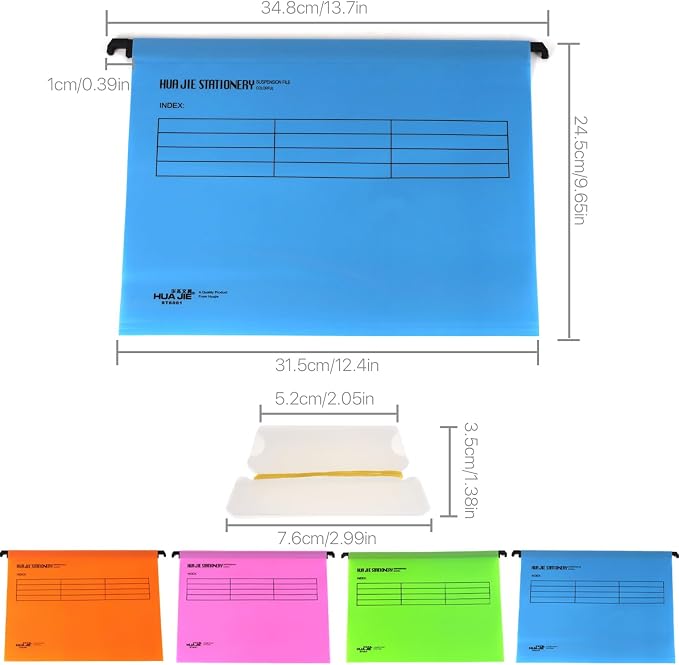 12 Pcs Hanging File Folders with Tabs and Card Inserts,A4 Suspension Files for Filing Cabinets, Waterproof Suspension Files Holder with Adjustable Tab Design for Home Office School (Blue)