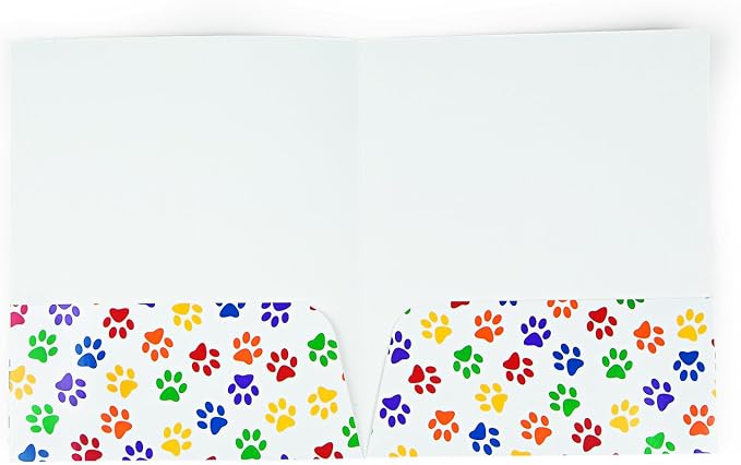 Fun Express Paw Print Pocket Folders with Pockets 12 Pack - Cute School Supplies for Kids & Classroom Essentials | Colored Paper Folders Bulk Set for Back to School, Homework & Student Organization